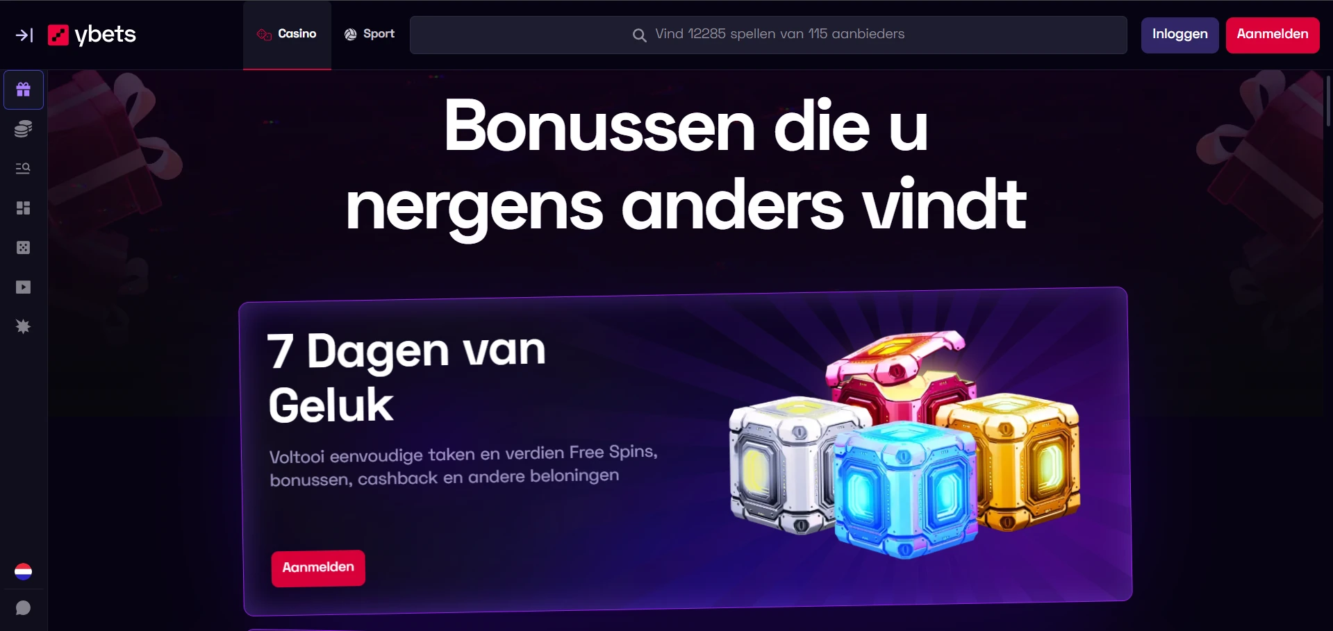 Promotiepagina van Ybets Casino met het welkomstaanbod
